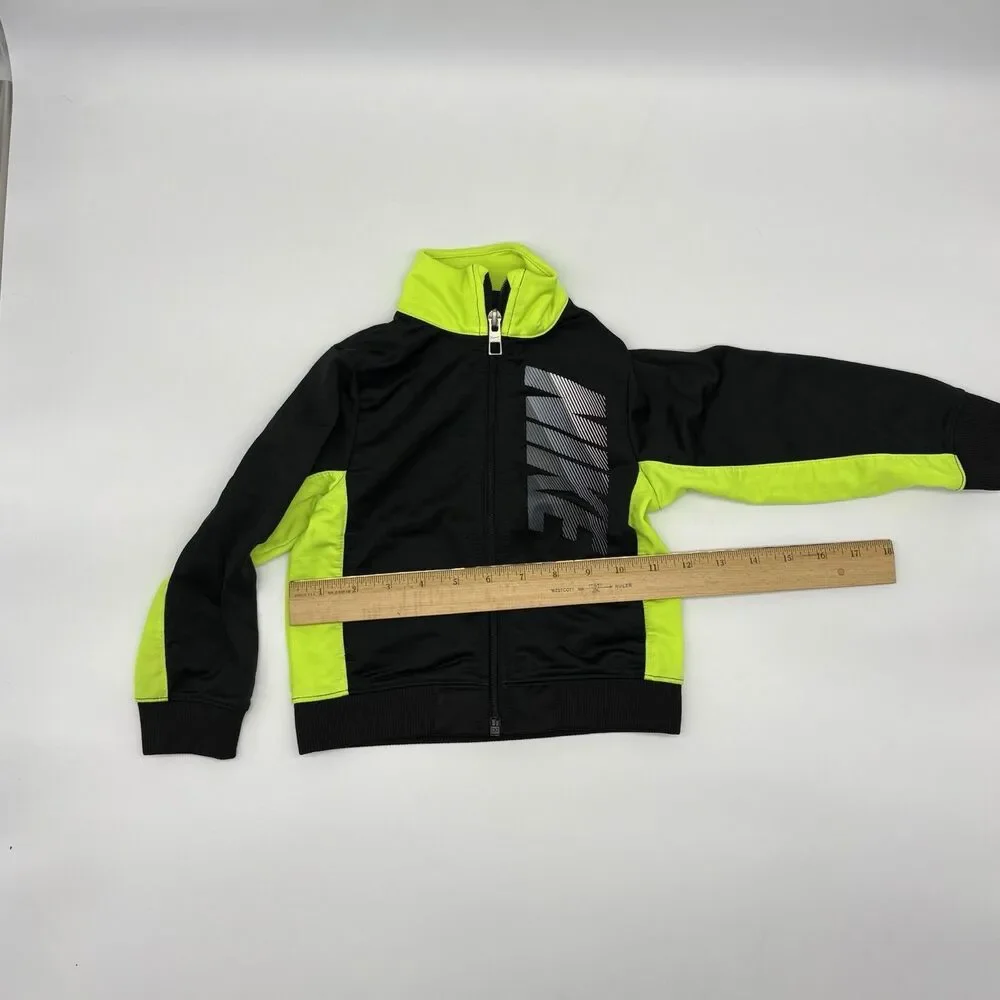 Nike Boys S Black/Green Colorblock Full Zip Track Jacket Mock Neck Pockets